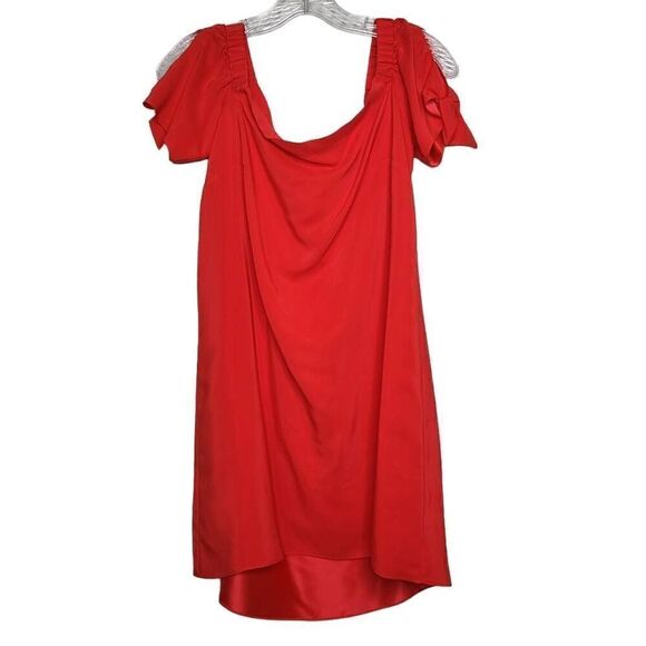 Amanda Uprichard Desiree Silk Red Off Shoulder Mini Dress Size Medium - Picture 3 of 10